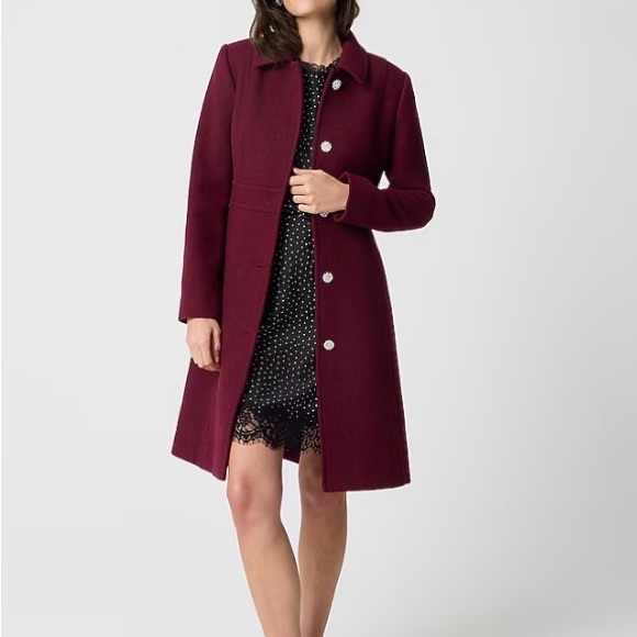 J. Crew Lady day coat in Burgundy with jewel buttons size 4, NWT. - Picture 12 of 12